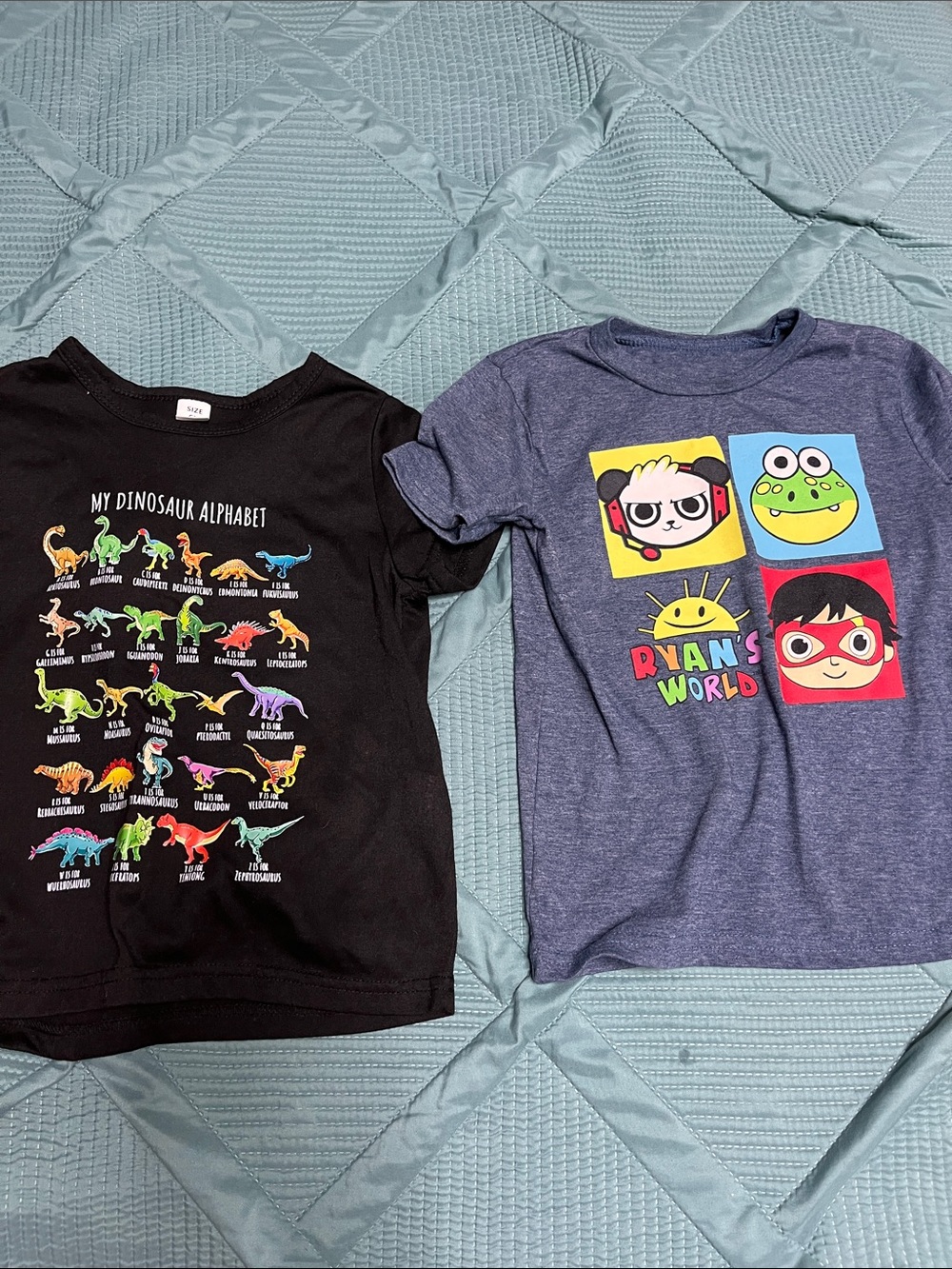Ryan's World Graphic Tee & Dinosaur Alphabet Tee - Black & Heather Blue